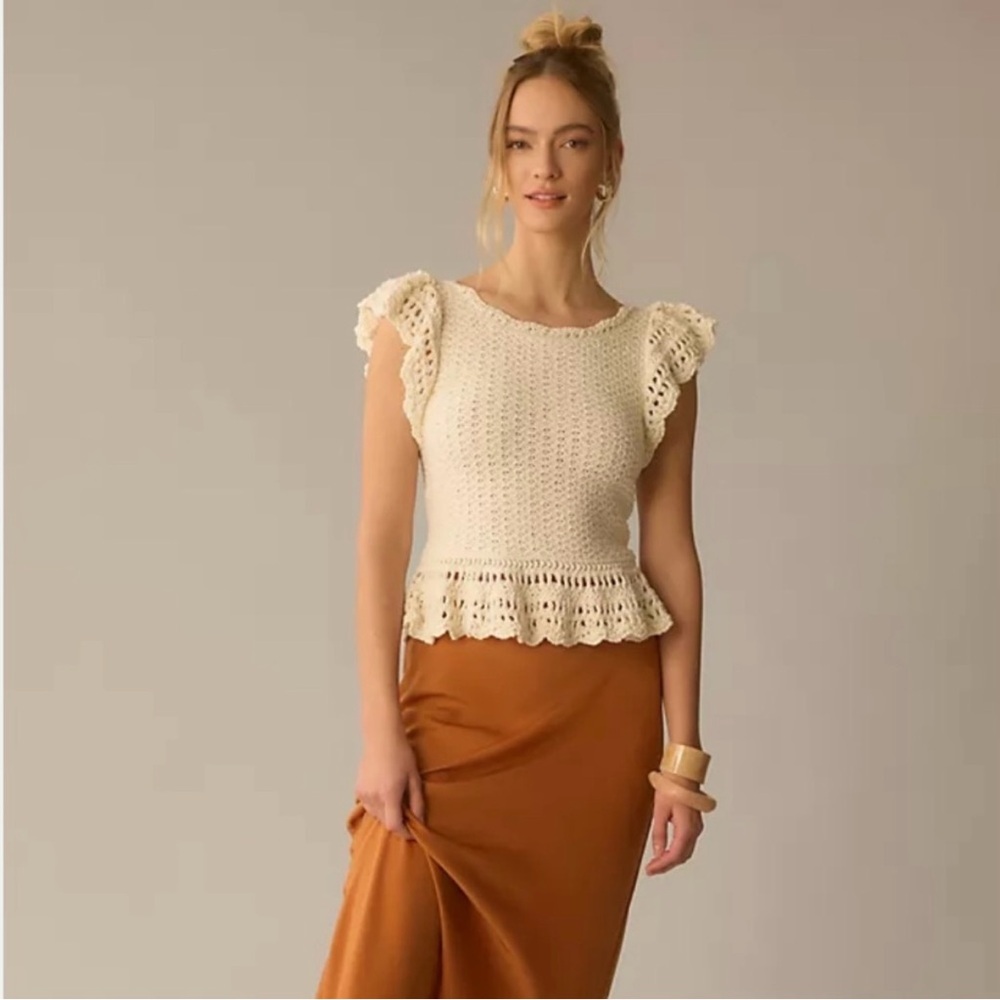 Anthropologie Crochet Ruffle Flutter Sleeve Top